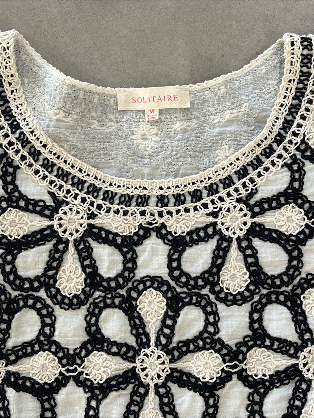 Anthropologie Solitaire Crochet Knit Puff Sleeve Boho Blouse Size M - Picture 5 of 7